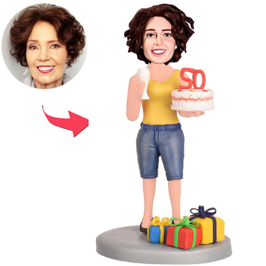 Gift Box Cake Wine Glass Fashion Women Custom Bobbleheads