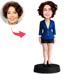 Fashionable Female in Blue Clothes Custom Bobbleheads