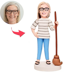 Female Holding Broom Custom Bobbleheads