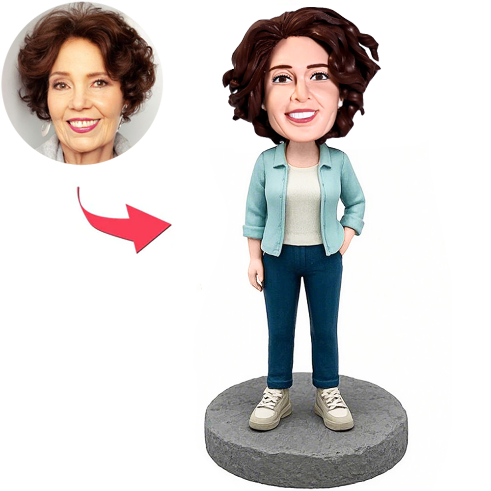 Blue Casual Suit Woman Custom Bobbleheads