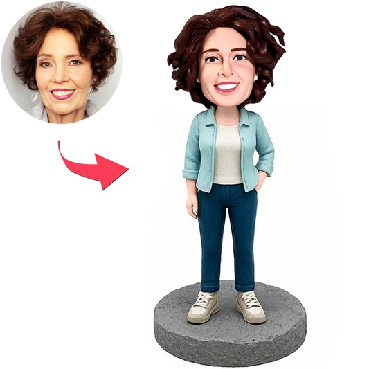 Blue Casual Suit Woman Custom Bobbleheads