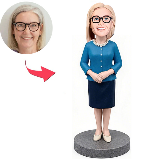 Blue Clothes Modern Female Custom Bobbleheads