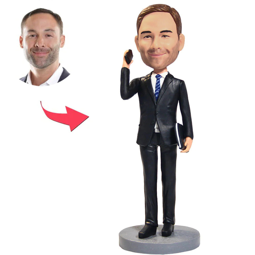 Business Man on the Phone Custom Bobbleheads With Engraved Text