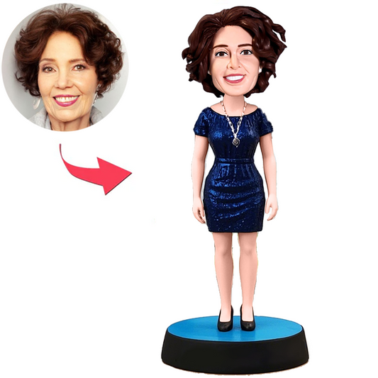 Woman in Dark Blue Dress Custom Bobbleheads