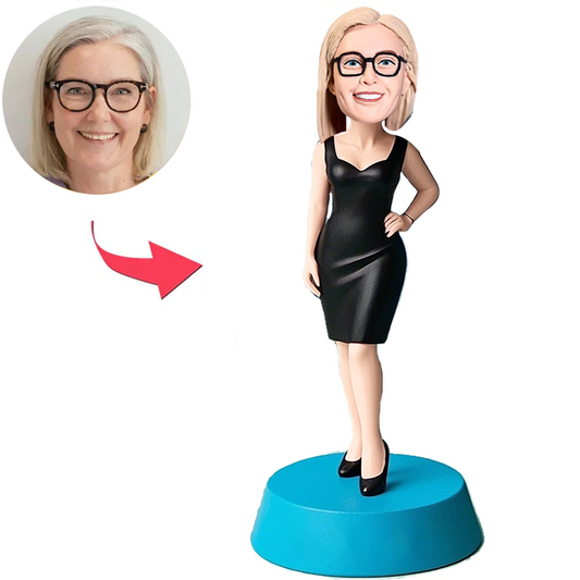 Fashion Woman in Black Dress Custom Bobbleheads