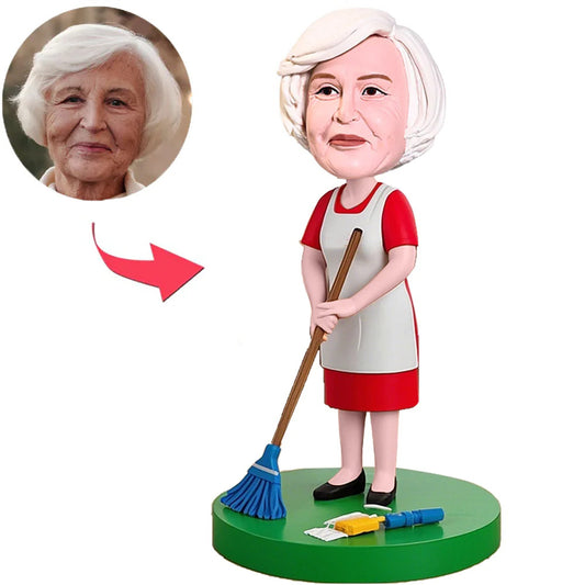 Woman Sweeping the Floor with Broom Custom Bobbleheads