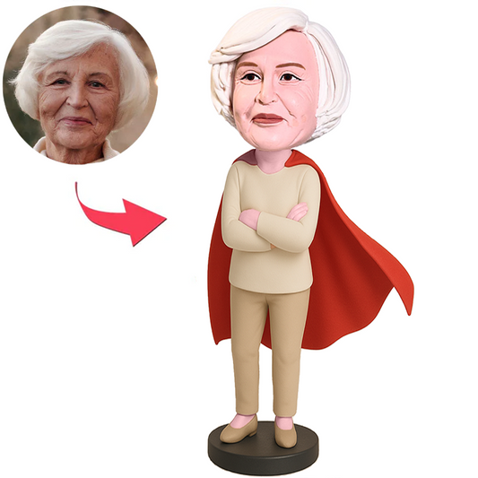 Woman in Beige Suit and Cape Custom Bobbleheads