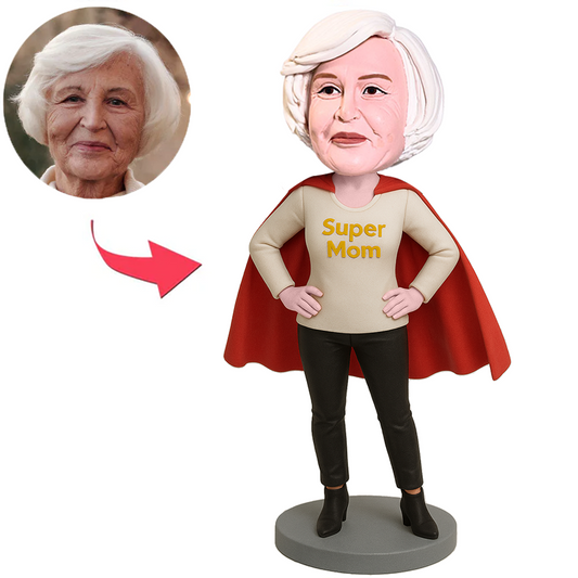 Super Mom in Beige Clothes with Cape Custom Bobbleheads