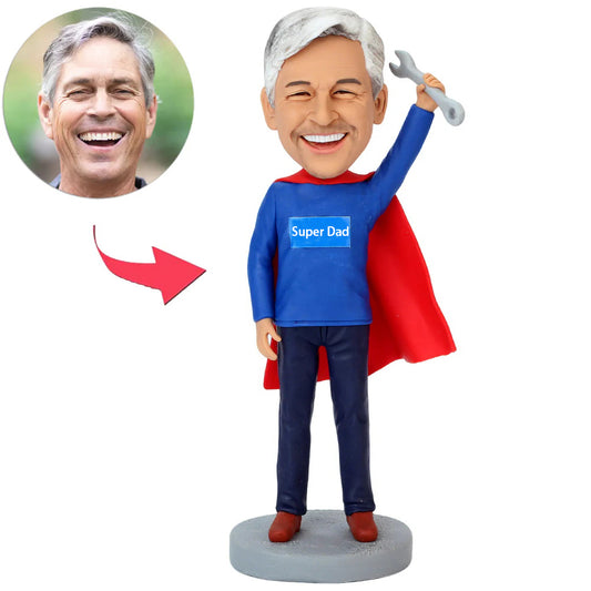 Super Dad with Cape Holding Wrench Custom Bobbleheads