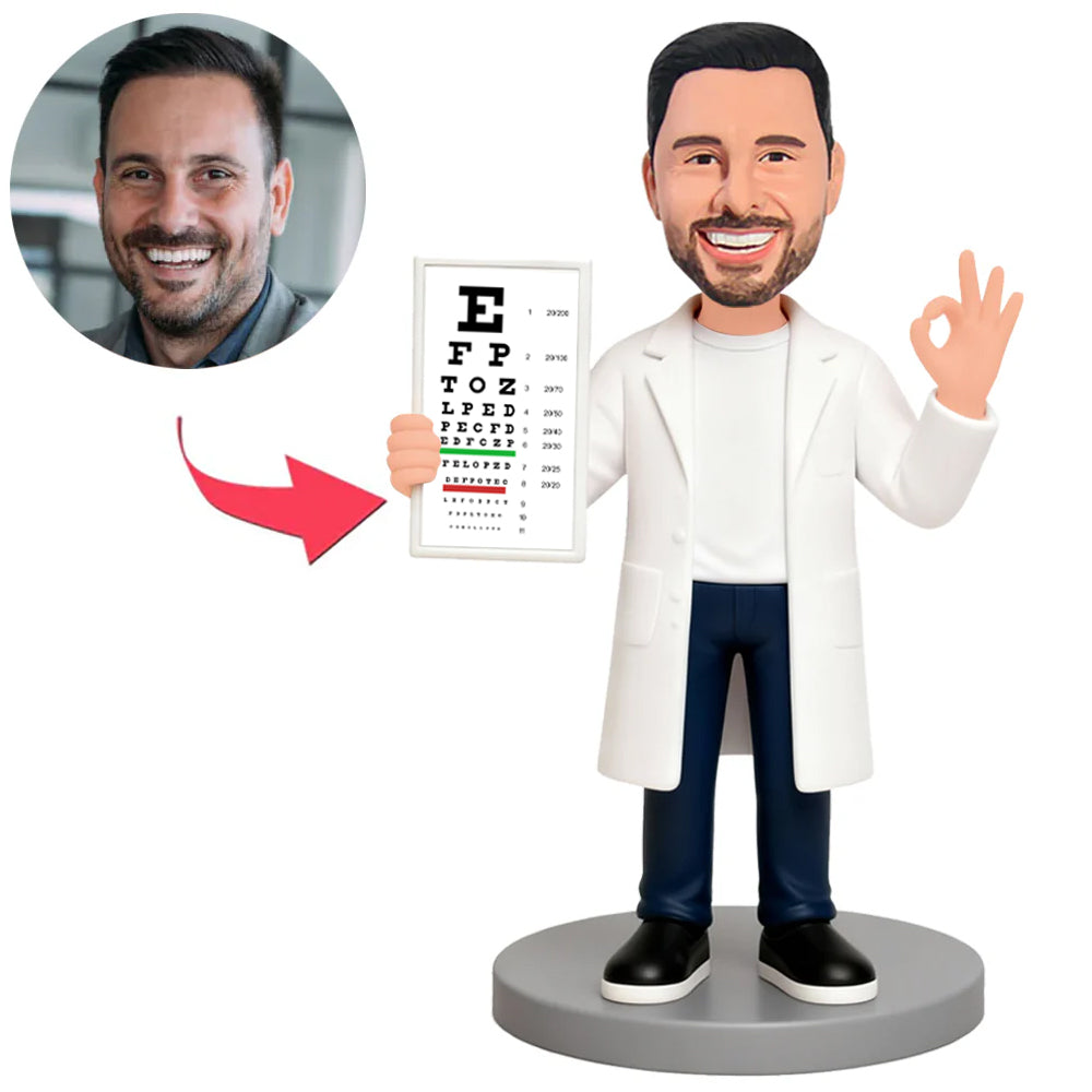 Male Ophthalmology Doctor Holding Eye Chart Custom Bobbleheads