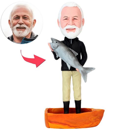 Man Holding Big Fish on Boat Custom Bobbleheads
