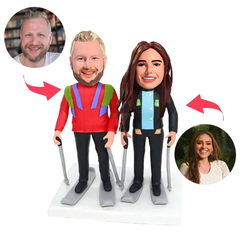On Skis Happy Couple Custom Bobblehead