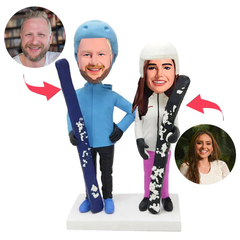 Holding Skis Couple Custom Bobblehead