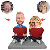 Heart Happy Couple Custom Bobblehead With Engraved Text