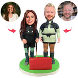 Mountain Climbing Couple Custom Bobblehead With Engraved Text