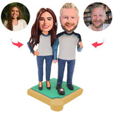 Golf Couple Custom Bobblehead With Engraved Text