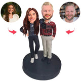 Couple Wearing Sweaters Custom Bobblehead With Engraved Text