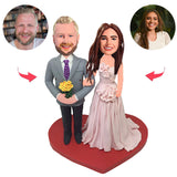 Wedding Man Holding Flowers Couple Custom Bobblehead With Engraved Text