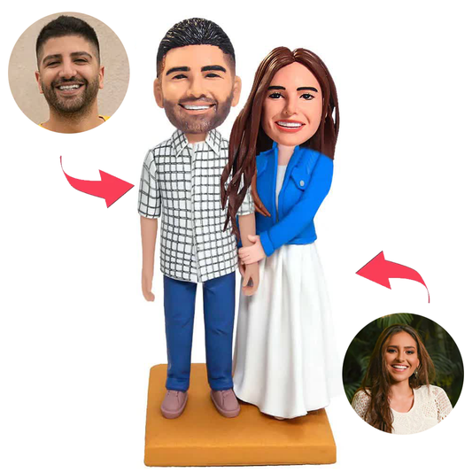 Plaid Shirts Man and Skirts Women Couple Custom Bobblehead