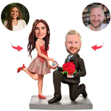 Couple Proposing Marriage Custom Bobblehead With Engraved Text
