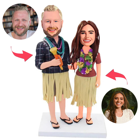 Grass Skirts Couple Custom Bobblehead