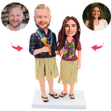 Grass Skirts Couple Custom Bobblehead With Engraved Text