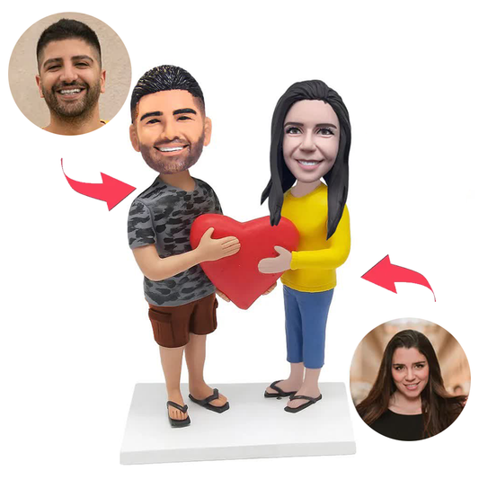 Casual Love Heart Couple Custom Bobblehead
