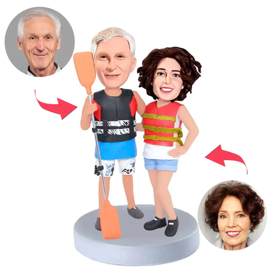 Holding Paddle Board Old Couple Custom Bobbleheads