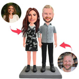 Happy Casual Couple Custom Bobblehead With Engraved Text