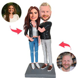 Casually Dressed Couple Custom Bobblehead With Engraved Text