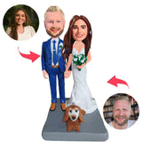 Wedding Couple With A Dog Custom Bobblehead With Engraved Text