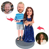 Couple With A Pet and Plane Custom Bobblehead With Engraved Text