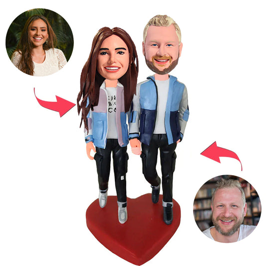 Couple in Casual Couple Clothes Custom Bobblehead