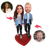 Couple In Casual Couple Clothes Custom Bobblehead With Engraved Text