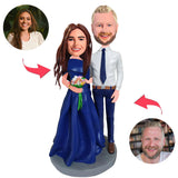 Wedding Couple Female Holding Flowers Custom Bobblehead With Engraved Text