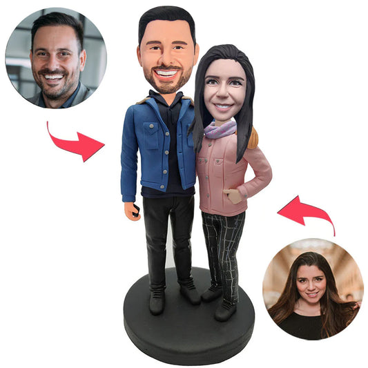 Couple Outdoors in Winter Custom Bobblehead