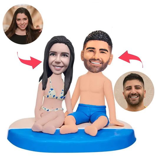Couple Sitting on The Beach Custom Bobblehead