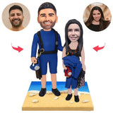 Wetsuit Beach Couple Custom Bobblehead With Engraved Text