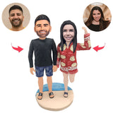 Leisure Beach Couple Custom Bobblehead With Engraved Text