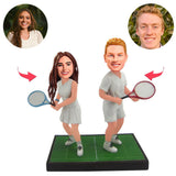 Couple Playing Tennis Custom Bobblehead With Engraved Text