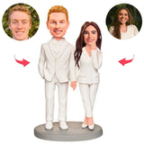 White Suit Business Couple Custom Bobblehead With Engraved Text