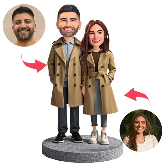 Couple in Yellow Coats Custom Bobbleheads