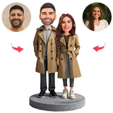 Couple in Yellow Coats Custom Bobbleheads for Couple