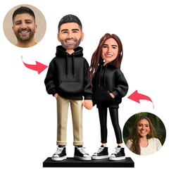 Black Couple Hoodies Custom Couple Bobbleheads