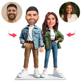 Casual Couple in Denim Clothes Custom Bobbleheads