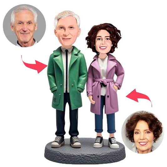 Fashion Casual Couple Wearing Long Coat Custom Bobbleheads