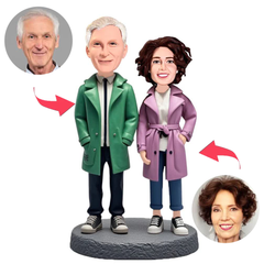 Fashion Casual Couple Wearing Long Coat Custom Bobbleheads