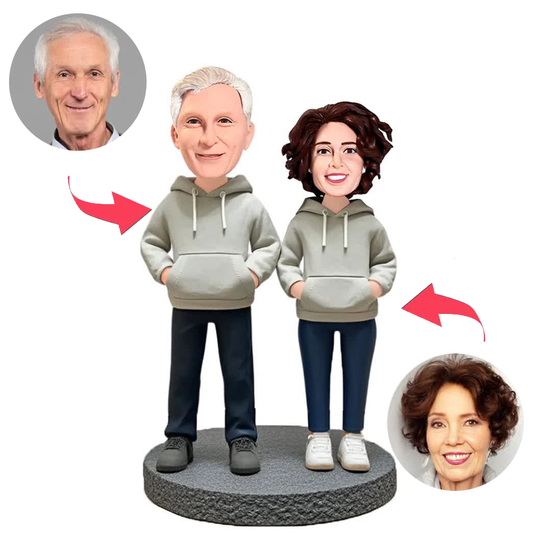Old Couple Wearing Sweatshirts Custom Bobbleheads