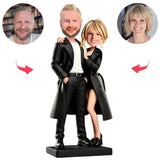 Handsome Couple in Black Trench Coats Custom Bobbleheads