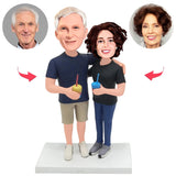 Casual Couple Holding Drinks Custom Bobbleheads